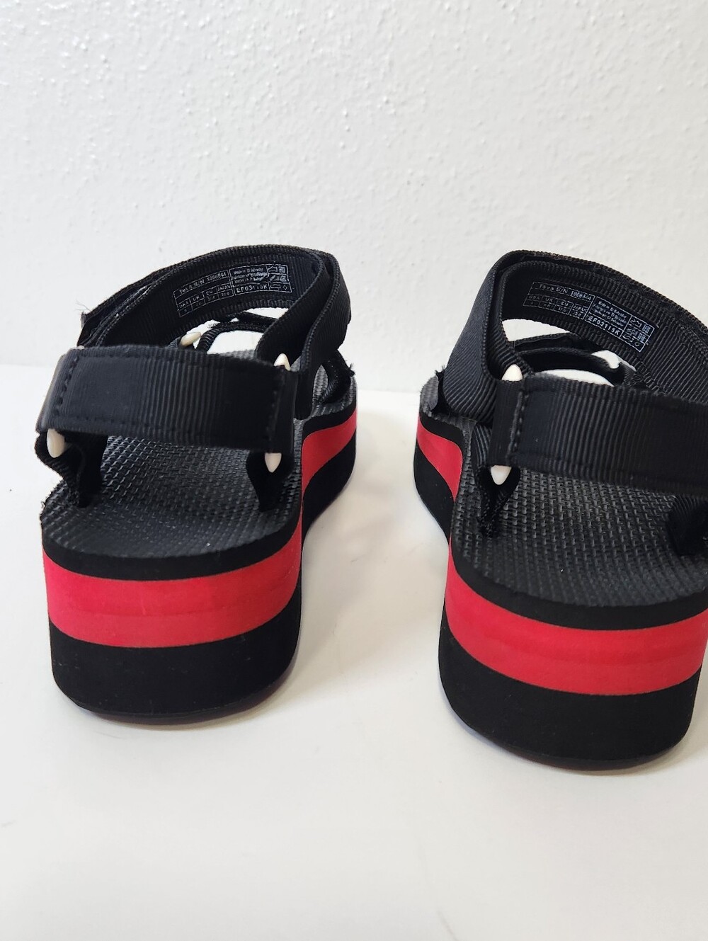 Teva Black Strappy Platform Sandals with Red Stripe - Picture 6 of 13
